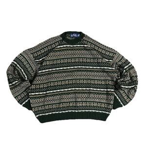 Vintage Honors Knit Designed Sweater Size 2X Green Multi Color SZ 2X Made USA